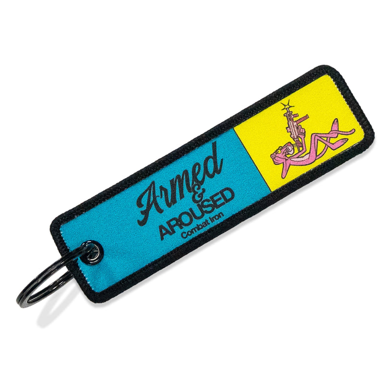 Load image into Gallery viewer, Armed &amp; Aroused Flight Tag Keychain
