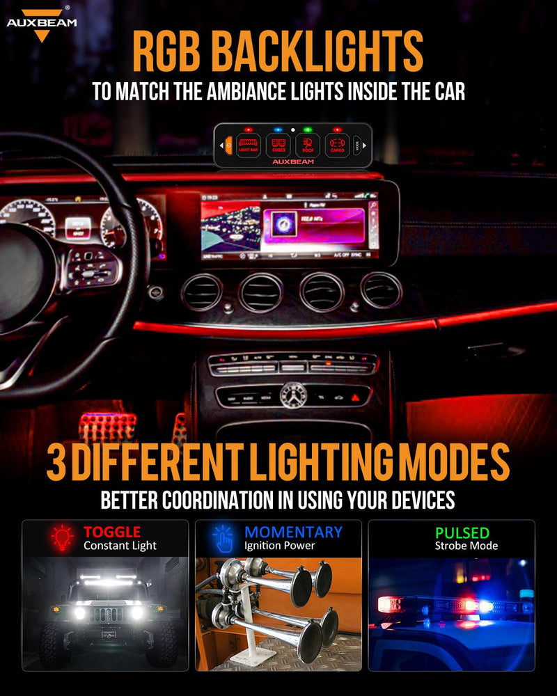 Load image into Gallery viewer, AS-R40 RGB Slim Switch Panel, Toggle/ Momentary/ Pulsed Mode Supported(One-Sided Outlet)
