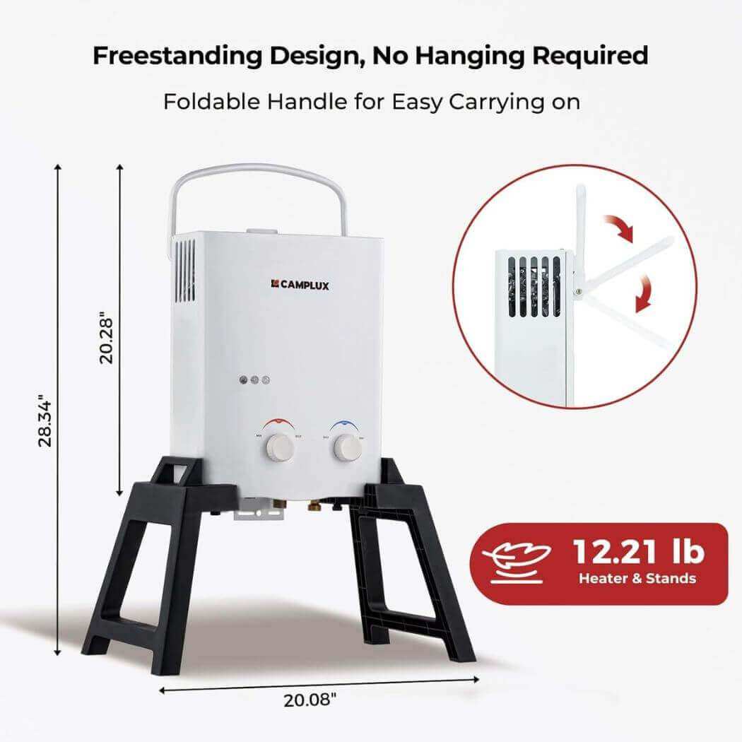 Camplux Outdoor Portable Water Heater w/ Stand & Storage Bag - White - Skoutley Outdoors LLC