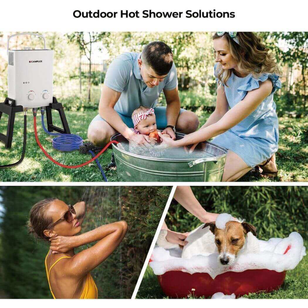 Camplux Outdoor Portable Water Heater w/ Stand & Storage Bag - White - Skoutley Outdoors LLC