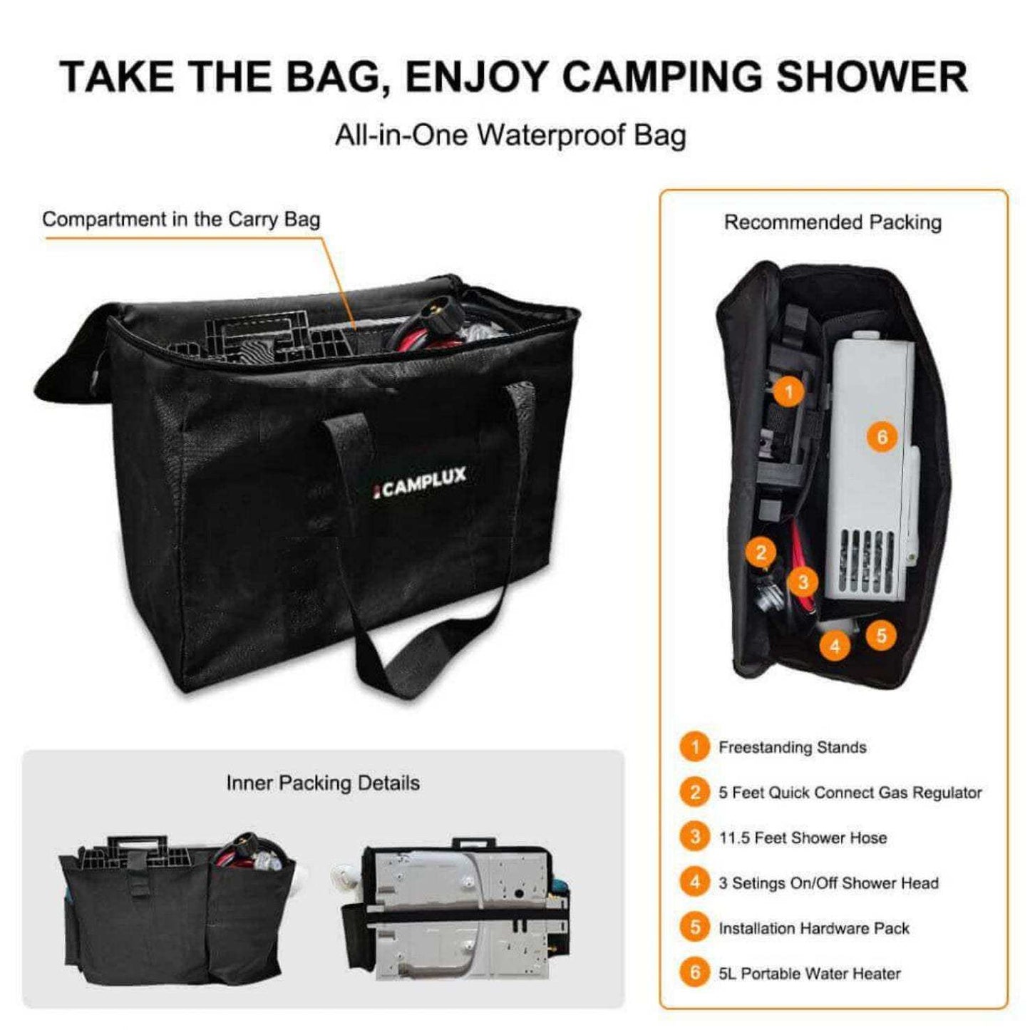 Camplux Outdoor Portable Water Heater w/ Stand & Storage Bag - White - Skoutley Outdoors LLC
