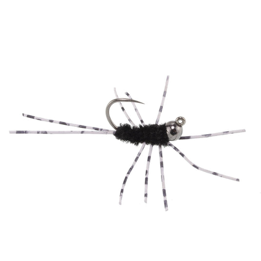 Barbless Pat's Rubber Legs Tungsten Bead Jig Black Euro Nymph 6 Flies