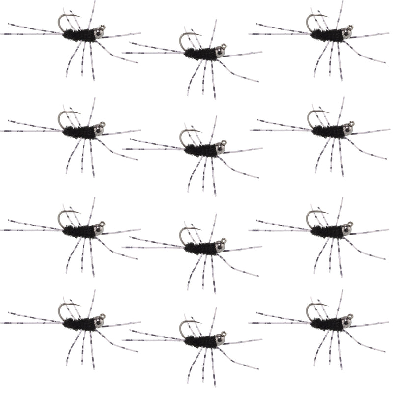 Load image into Gallery viewer, Barbless Pats Rubber Legs Tungsten Jig Black Euro Nymph 12 Flies #6
