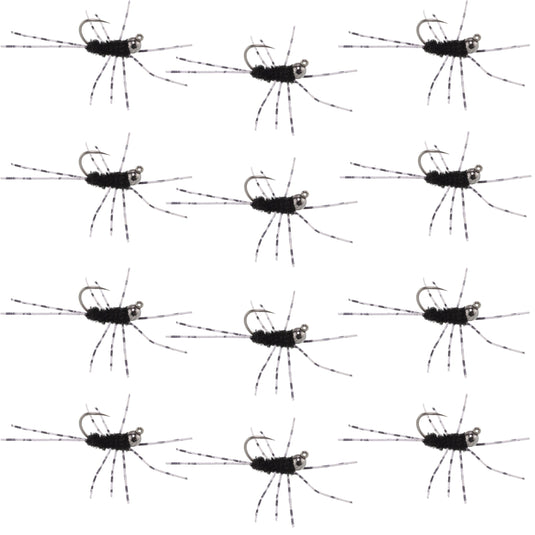 Barbless Pats Rubber Legs Tungsten Jig Black Euro Nymph 12 Flies