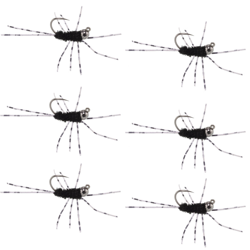 Load image into Gallery viewer, Barbless Pat's Rubber Legs Tungsten Bead Jig Black Euro Nymph 6 Flies #6
