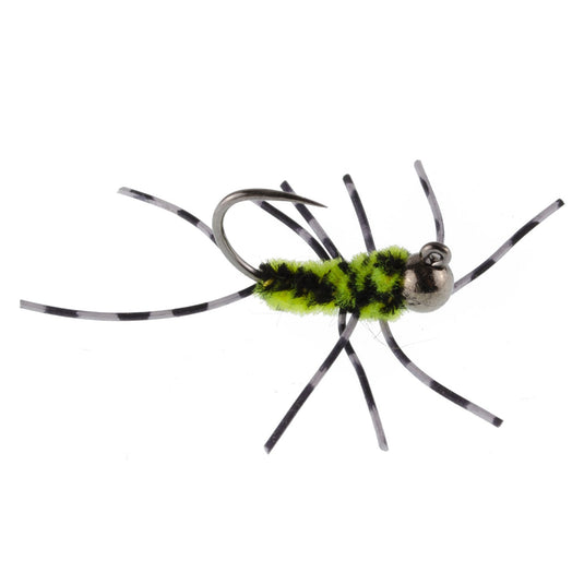 Barbless Pat's Rubber Legs Tungsten Black/Chartreuse Euro Nymph 6 Flies