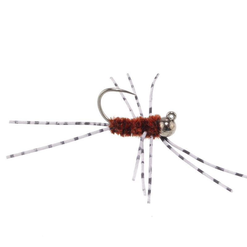 Load image into Gallery viewer, 3 Pack Barbless Pat&#39;s Barred Rubber Legs Tungsten Bead Jigged Brown Euro Nymph - Hook Size 6
