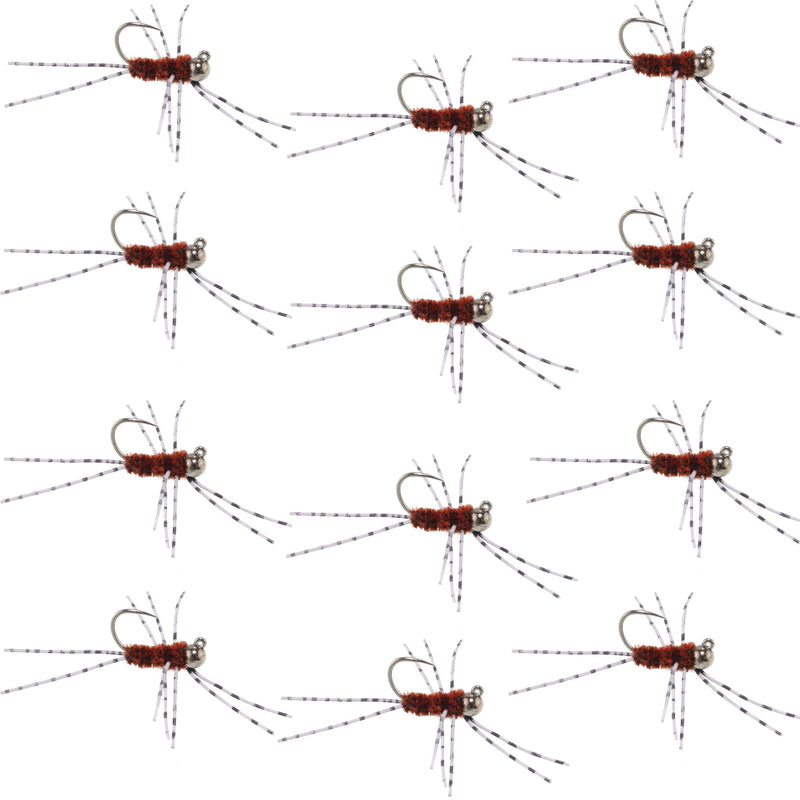 Load image into Gallery viewer, Barbless Pats Rubber Legs Tungsten Jig Brown Euro Nymph 12 Flies #6
