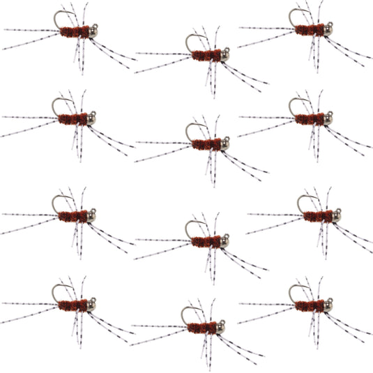 Barbless Pats Rubber Legs Tungsten Jig Brown Euro Nymph 12 Flies