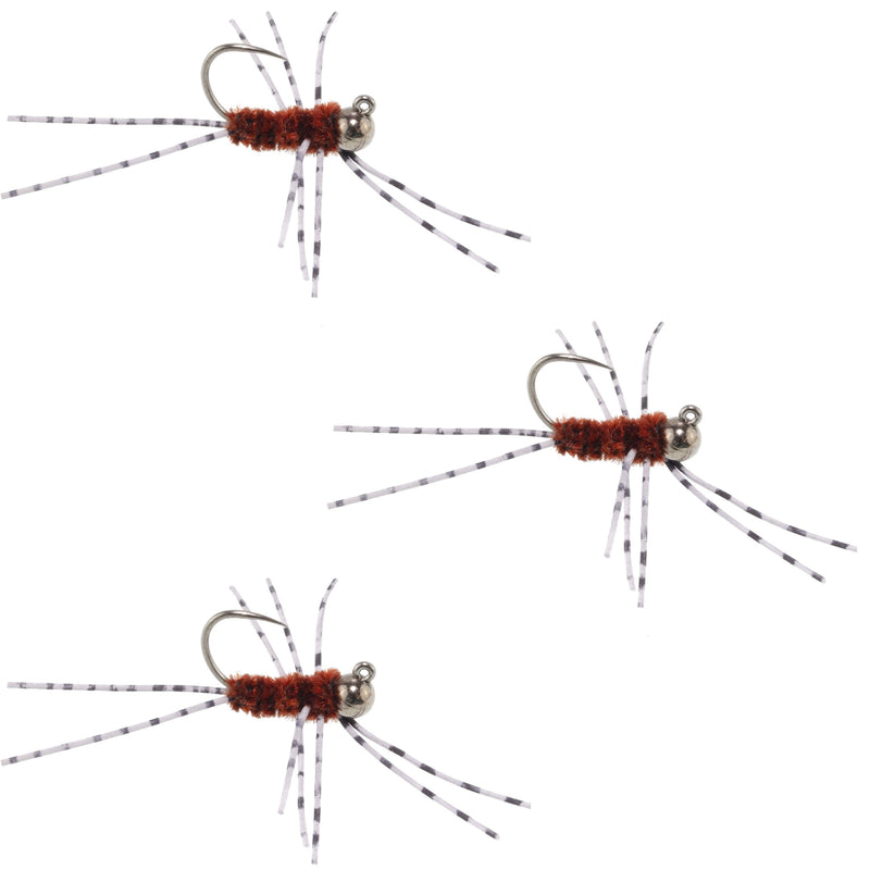Load image into Gallery viewer, 3 Pack Barbless Pat&#39;s Barred Rubber Legs Tungsten Bead Jigged Brown Euro Nymph - Hook Size 6
