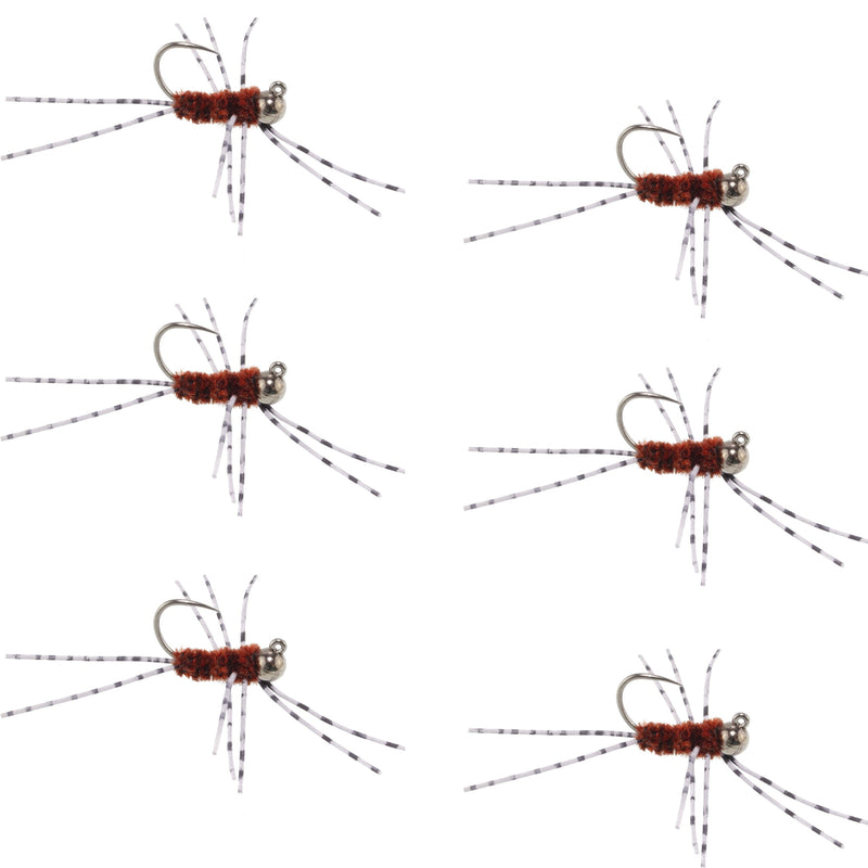 Load image into Gallery viewer, Barbless Pat's Rubber Legs Tungsten Bead Jig Brown Euro Nymph 6 Flies #6
