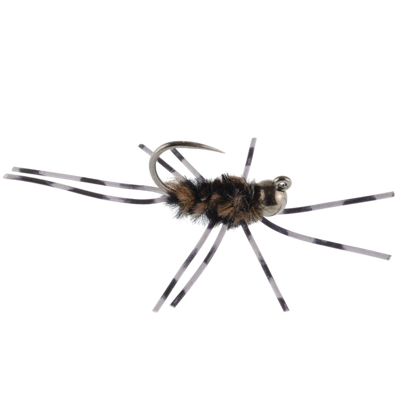 Load image into Gallery viewer, 3 Pack Barbless Pat&#39;s Barred Rubber Legs Tungsten Bead Jigged Coffee/Black Euro Nymph  -  Hook Size 6
