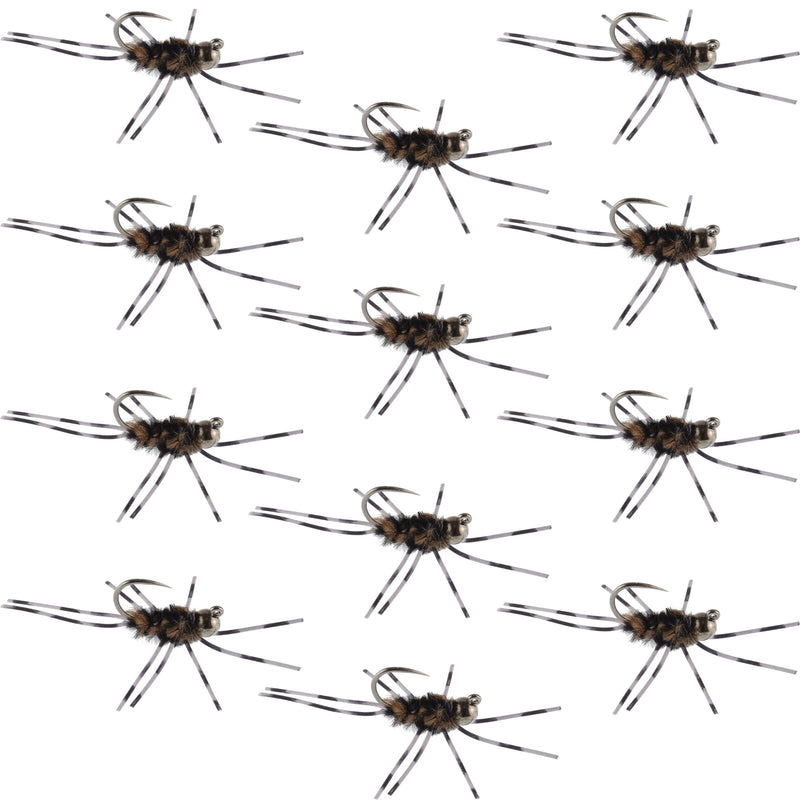 Load image into Gallery viewer, Barbless Pats Rubber Legs Tungsten Coffee/Black Euro Nymph 12 Flies #6
