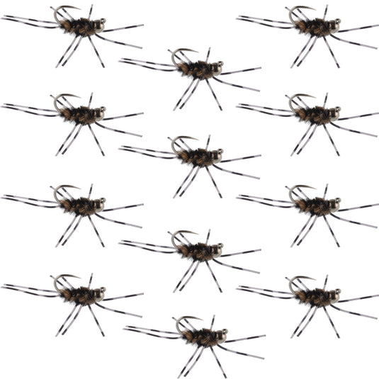 Barbless Pats Rubber Legs Tungsten Coffee/Black Euro Nymph 12 Flies