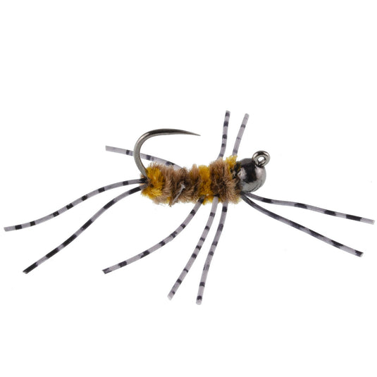 3 Pack Barbless Pat's Barred Rubber Legs Tungsten Bead Jigged Coffee/Tan Euro Nymph  - Hook Size 6