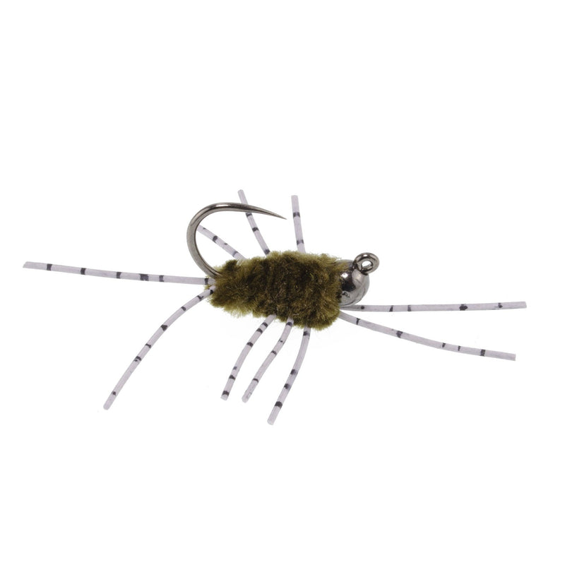 Load image into Gallery viewer, 3 Pack Barbless Pat&#39;s Barred Rubber Legs Tungsten Bead Jigged Dark Olive Euro Nymph  -  Hook Size 6
