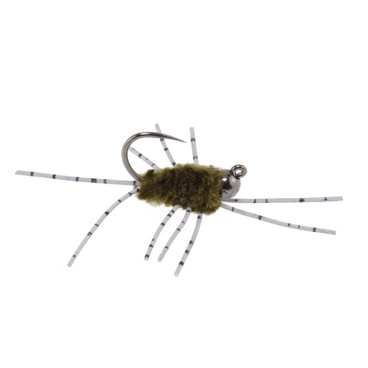 3 Pack Barbless Pat's Barred Rubber Legs Tungsten Bead Jigged Dark Olive Euro Nymph  -  Hook Size 6