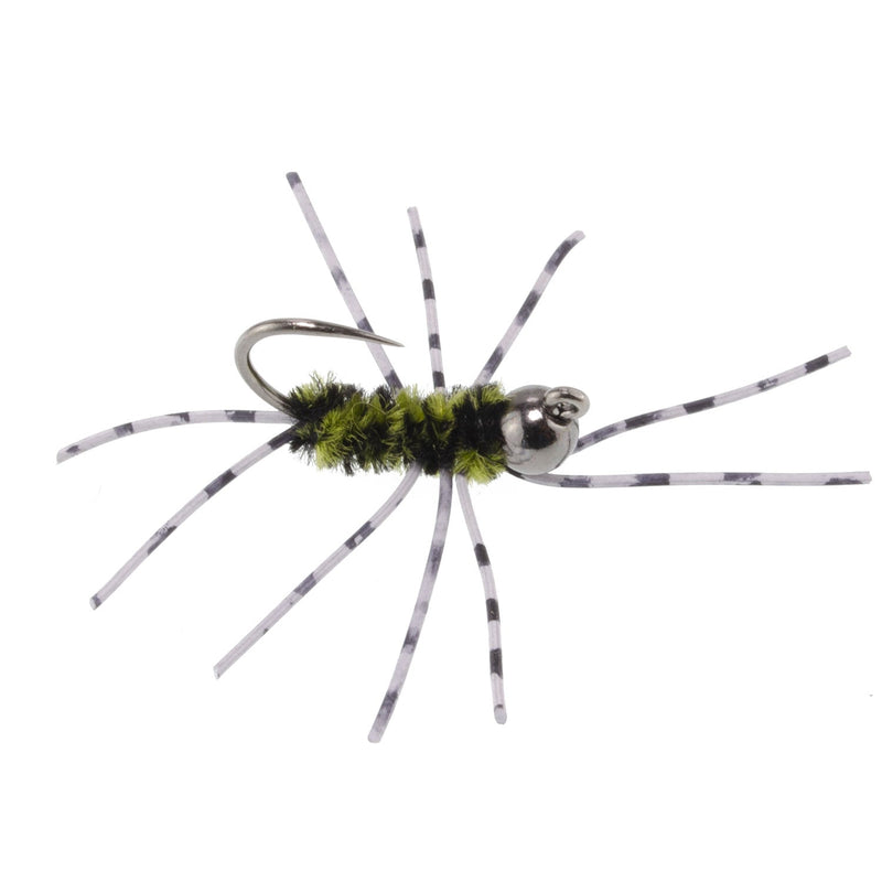 Load image into Gallery viewer, 3 Pack Barbless Pat&#39;s Barred Rubber Legs Tungsten Bead Jigged Black/Olive Euro Nymph  - Hook Size 6
