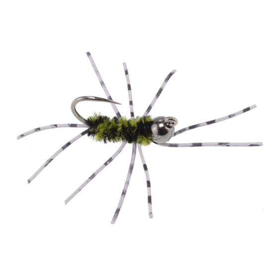 Barbless Pat's Rubber Legs Tungsten Jig Black/Olive Euro Nymph 6 Flies