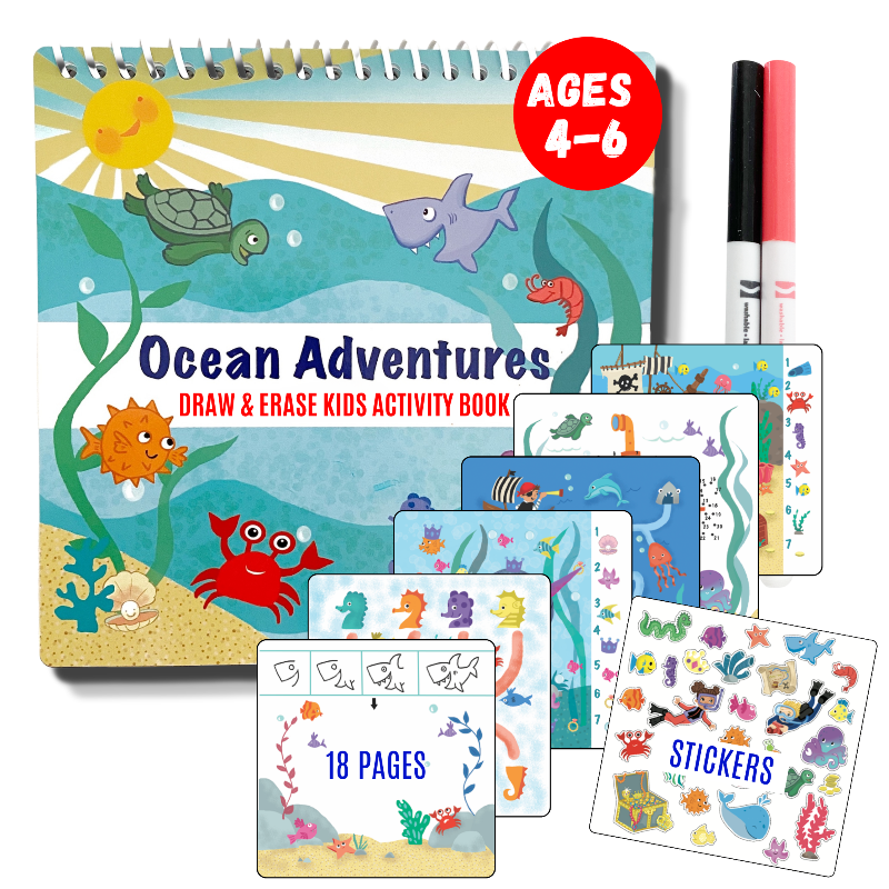 Load image into Gallery viewer, Small 7" Dry Erase Activity Book (incl. 2 Washable Markers &amp; Reusable Stickers)
