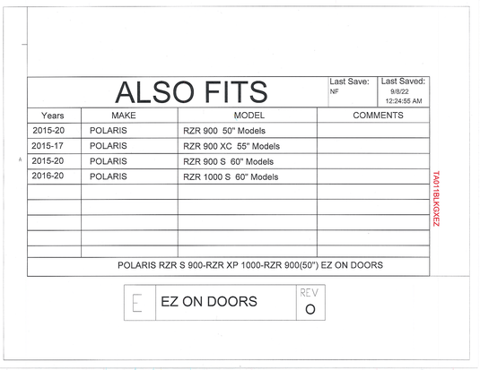 Trail Armor EZON GENX Doors for 2015-20 Polaris RZR 900 / 1000 S Models