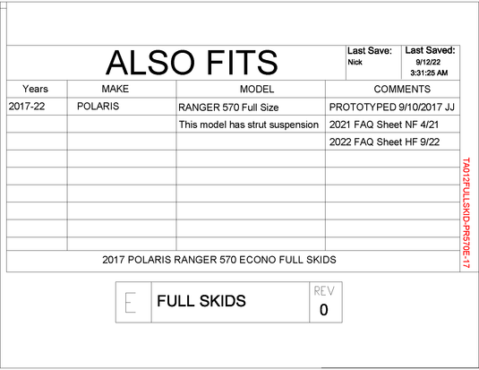 Trail Armor Full Skids with Sliders for 2016-22 Polaris Ranger 570 Full Size Economy (Struts)
