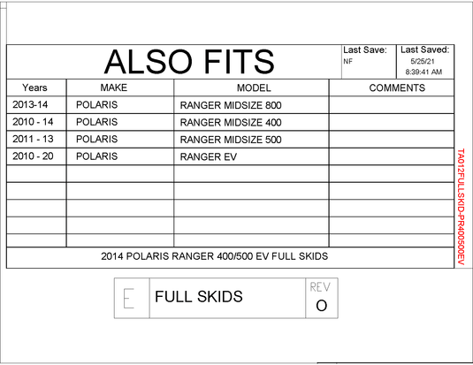 Trail Armor EV Full Skids with Integrated Sliders for 2010-13 Polaris Ranger Midsize 800 / 400 / 500