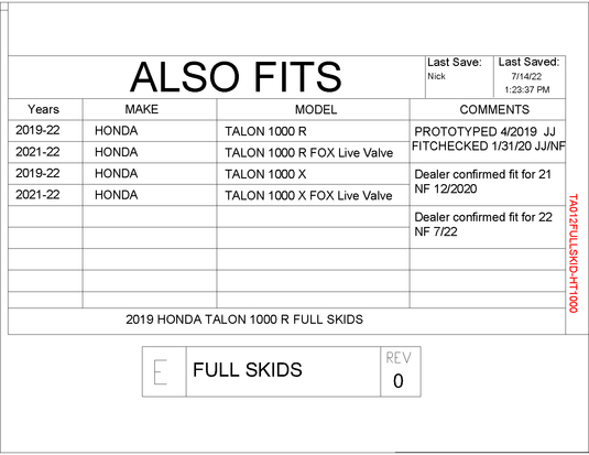 Trail Armor Full Skid Plate for 2019+ Honda Talon X / R
