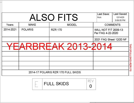 Trail Armor Full Skids with Integrated Side Nerfs and Rear Swing Arm Skid for 2009-21 Polaris RZR 170