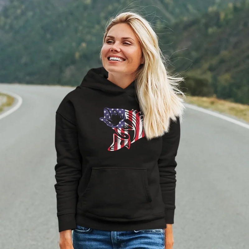 Load image into Gallery viewer, American Flag Fish Unisex Hoodie
