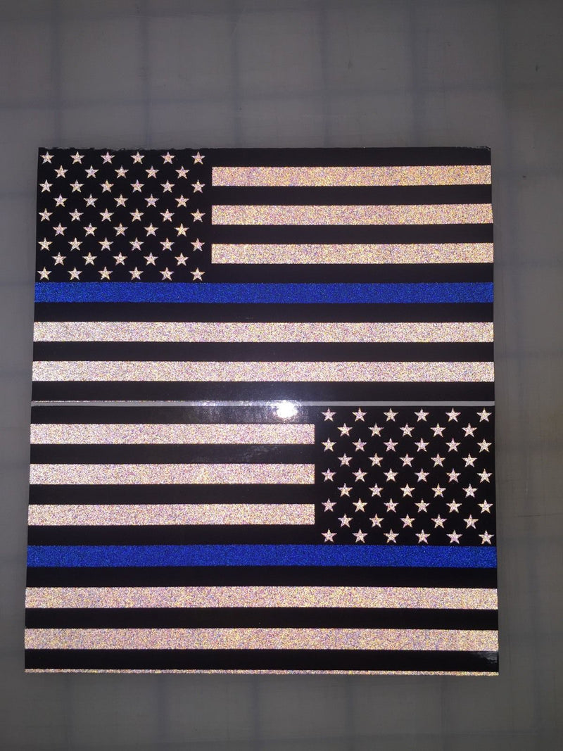 Load image into Gallery viewer, American Flag (Thin Blue Line): 5&quot; 3M Reflective Decal Stickers (x2)
