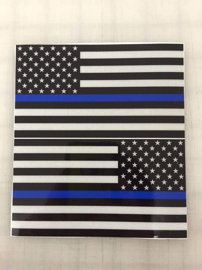Load image into Gallery viewer, American Flag (Thin Blue Line): 5&quot; 3M Reflective Decal Stickers (x2)
