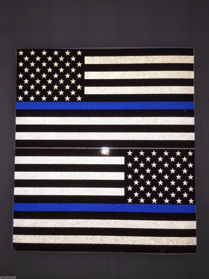 Load image into Gallery viewer, American Flag (Thin Blue Line): 5&quot; 3M Reflective Decal Stickers (x2)

