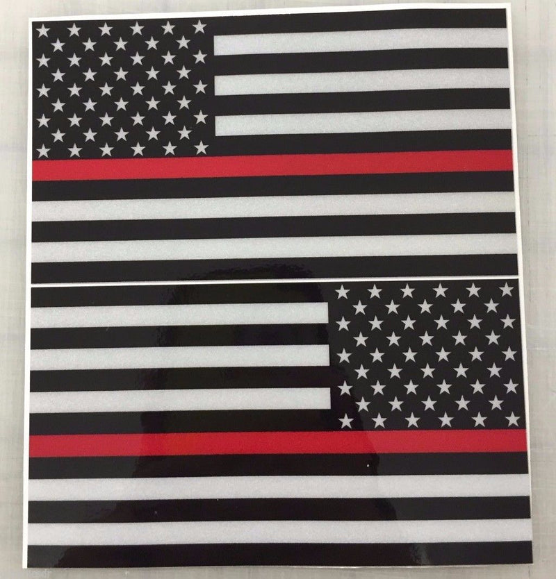 Load image into Gallery viewer, American Flag (Thin Red Line): 5&quot; 3M Reflective Decal Stickers (x2)
