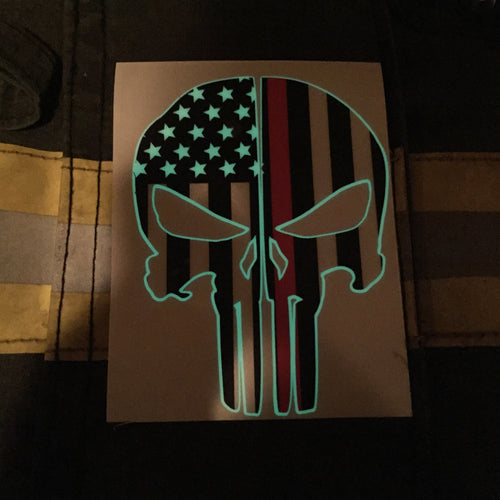 THIN RED LINE FLAG PUNISHER SKULL REAR HELMET REFLECTIVE/GLOW IN THE DARK STARS & STRIPES/OUTLINE  HELMET DECAL