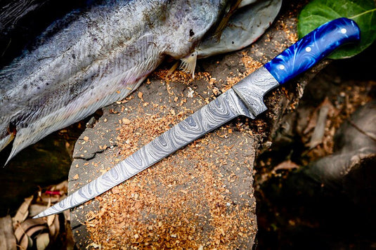 Custom Handmade Angling Knife – Damascus Steel Blade & Resin Handle | Premium Fishing Gear 2025