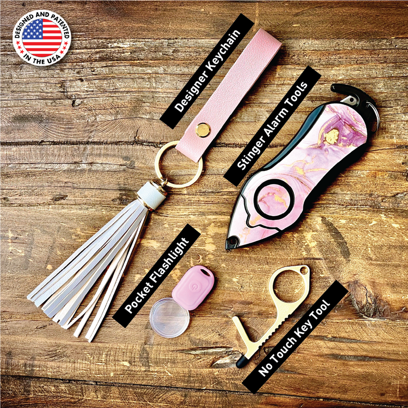 Load image into Gallery viewer, Personal Alarm Keychain Safety Emergency Tool (Pink Marble)
