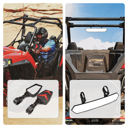 Universal Color Side Rear View Mirrors and Rear View Mirror For 1.75"-2'' UTV Roll Bar