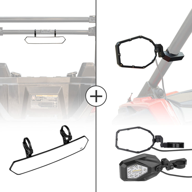 Load image into Gallery viewer, UTV 1.65"-2" Tube Rear View Mirror &amp; UTV 1.6"-2" Tube LED Side Mirrors
