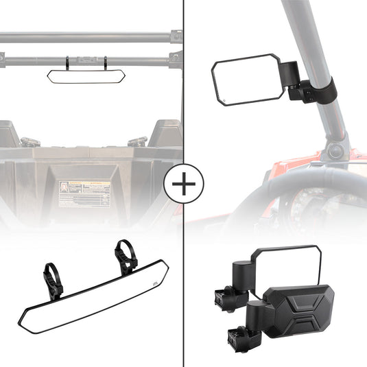 Rear View Mirror and Side Mirrors with 1.6" to 2" Roll Bar Cage