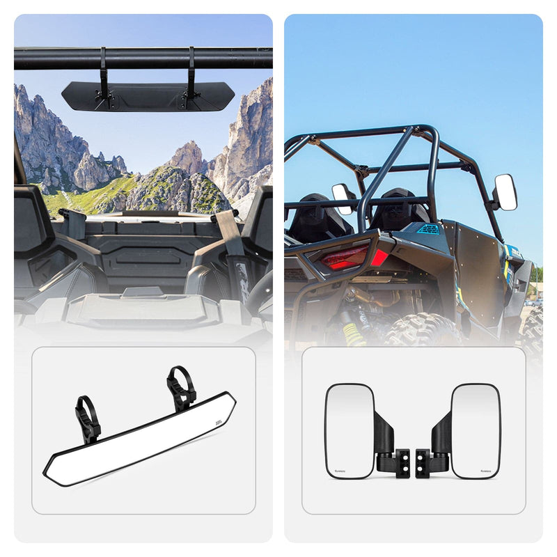 Load image into Gallery viewer, UTV Adjustable Rear View Mirror &amp; Side Mirrors for 1.75"-2" Round Tube
