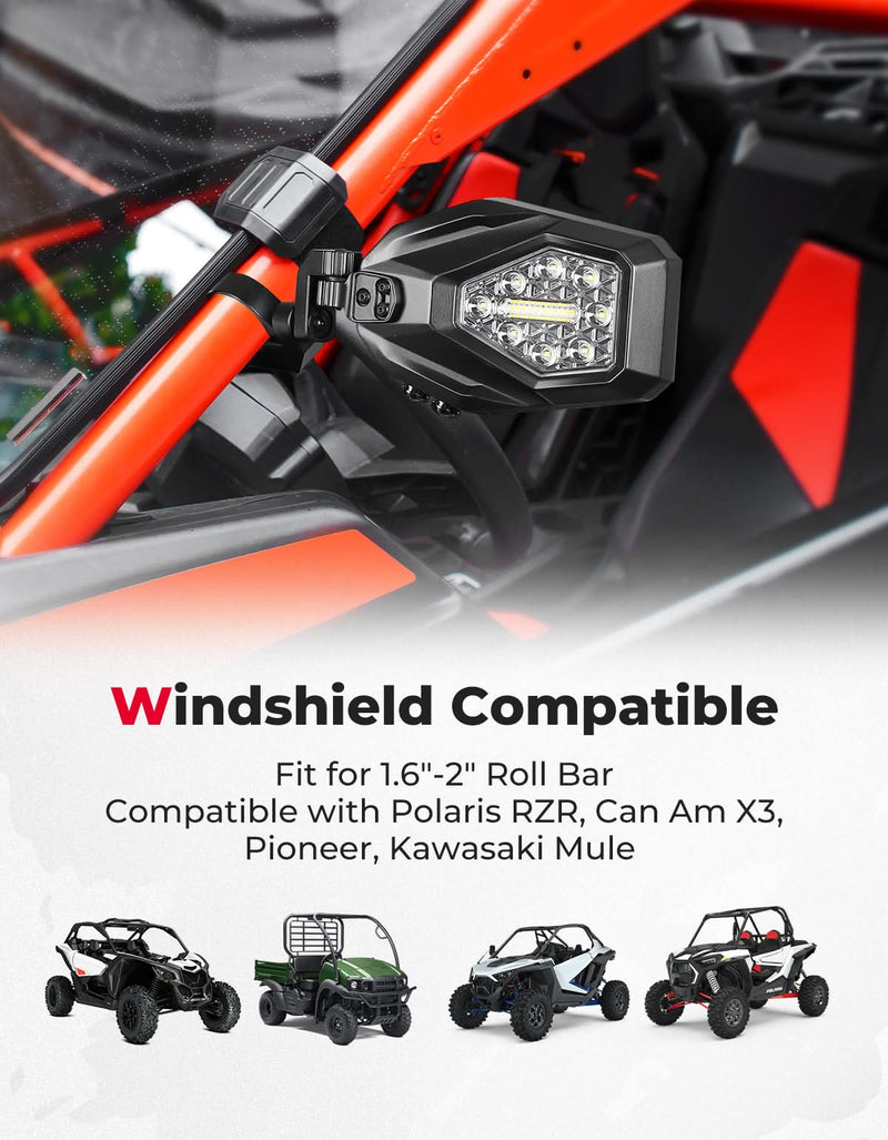 Load image into Gallery viewer, UTV LED Lighted Side Mirrors with Flowing Turn Signal for Polaris RZR/ 1.6"-2" Roll Bar
