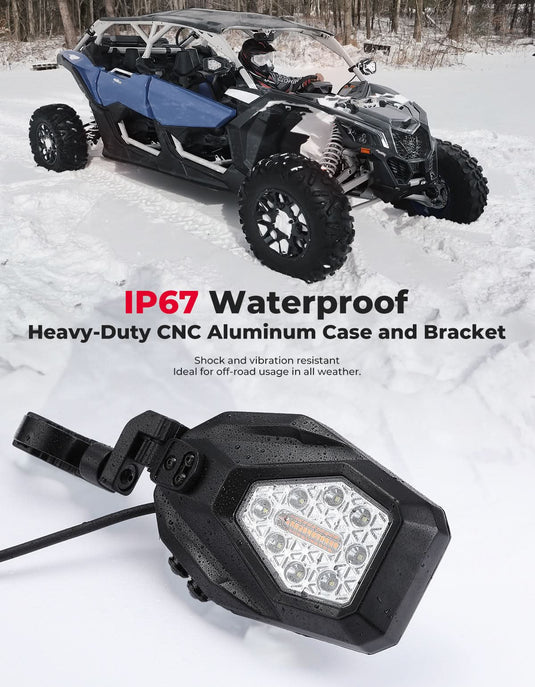 UTV LED Lighted Side Mirrors with Flowing Turn Signal for Polaris RZR/ 1.6"-2" Roll Bar