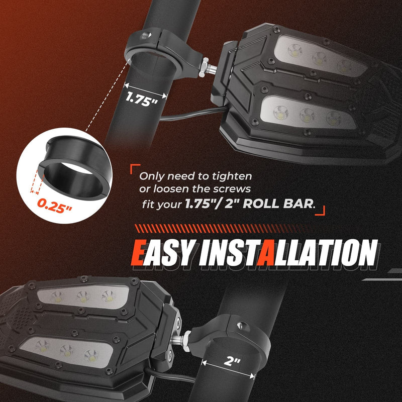 Load image into Gallery viewer, UTV 1.65"-2" Rear View Mirror &amp;1.75"-2" LED Side Mirror
