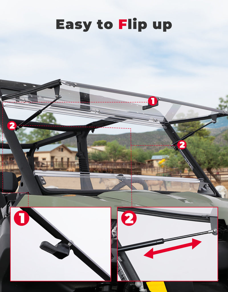 Load image into Gallery viewer, 2-in-1 Flip Windshield 1/5" Thick Polycarbonate for Can-Am Defender HD5/8/10
