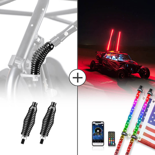 2PCS UTV Spiral Whip Lights with Spring Bases
