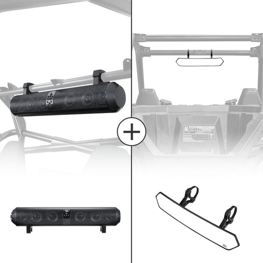 UTV Bluetooth Sound Bar & Rear View Mirror for 1.65''-2'' Roll Bar