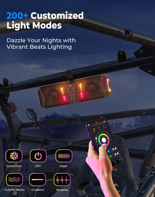 KEMIMOTO Midnight 40 16'' RGB Bluetooth Sound Bar for UTV Golf Cart Marine Boat