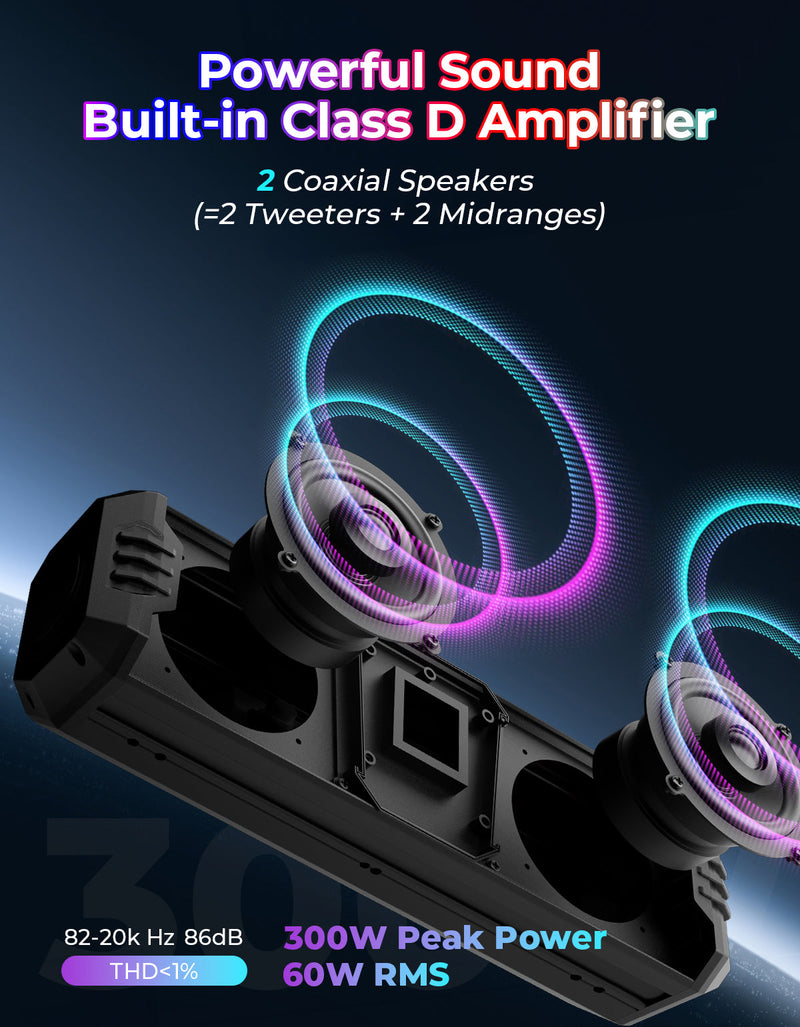 Load image into Gallery viewer, KEMIMOTO Midnight 40B 16'' 2-Speaker Louder RGB UTV Sound Bar (Built-in Battery)

