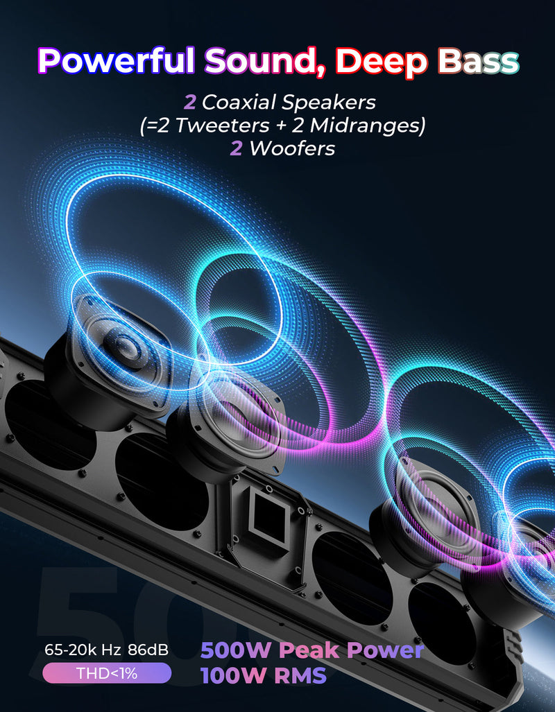 Load image into Gallery viewer, KEMIMOTO Midnight 60 26" 4-Speaker UTV Bluetooth Sound Bar w/RGB Lighting
